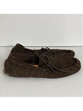 John Varvatos Mocassins Mens 10 Dark Brown Suede Fringe Slip On Made in Italy